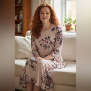 Lbisse Purple Lavender Hydrangea Floral Bouquet Stretchy Maxi Dress Size 1X